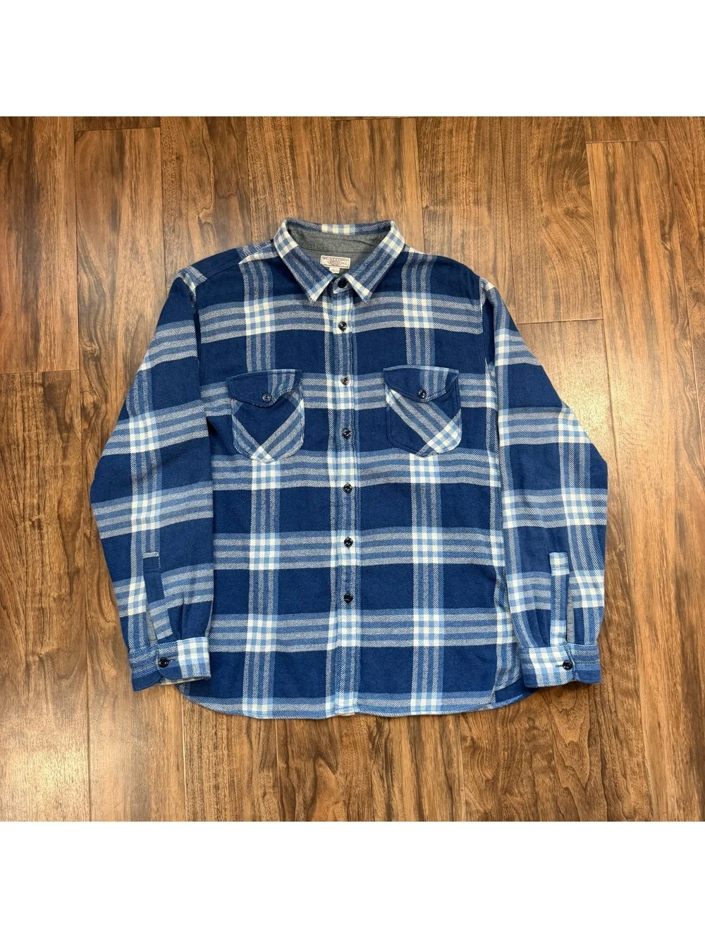 Wallace & Barnes Heavyweight Plaid Flannel Shirt Mens XXL Blue Button Up Work